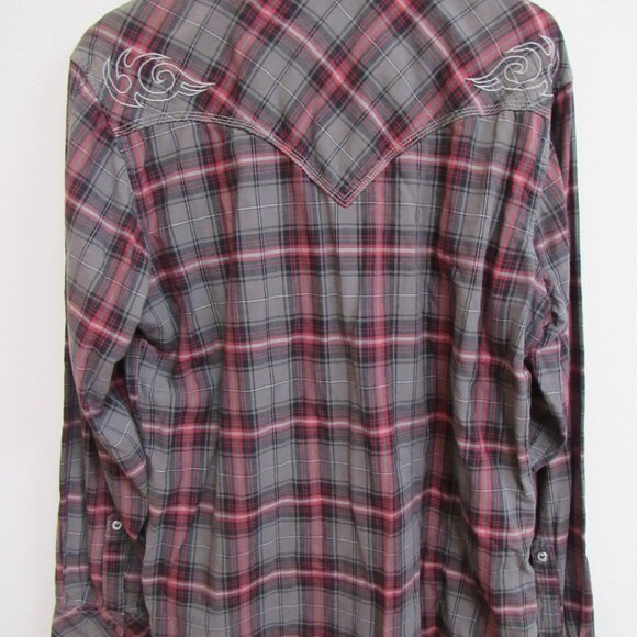 Wrangler Rock 47 Multicolor Plaid Long Sleeve Pearl Snap Western Shirt Large - Picture 5 of 6
